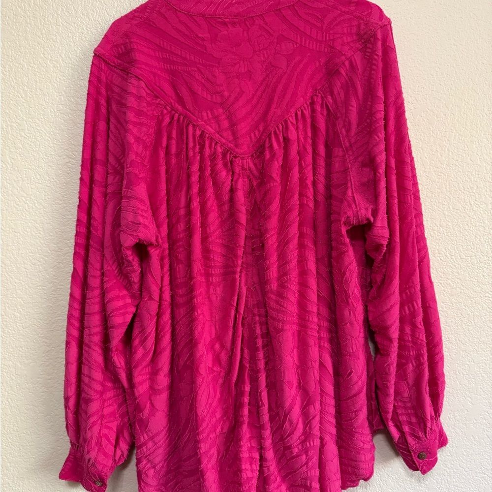 Free People Fuchsia Can’t Stop Dreaming Button-Down Flowy Shirt Blouse Tunic - Picture 5 of 10